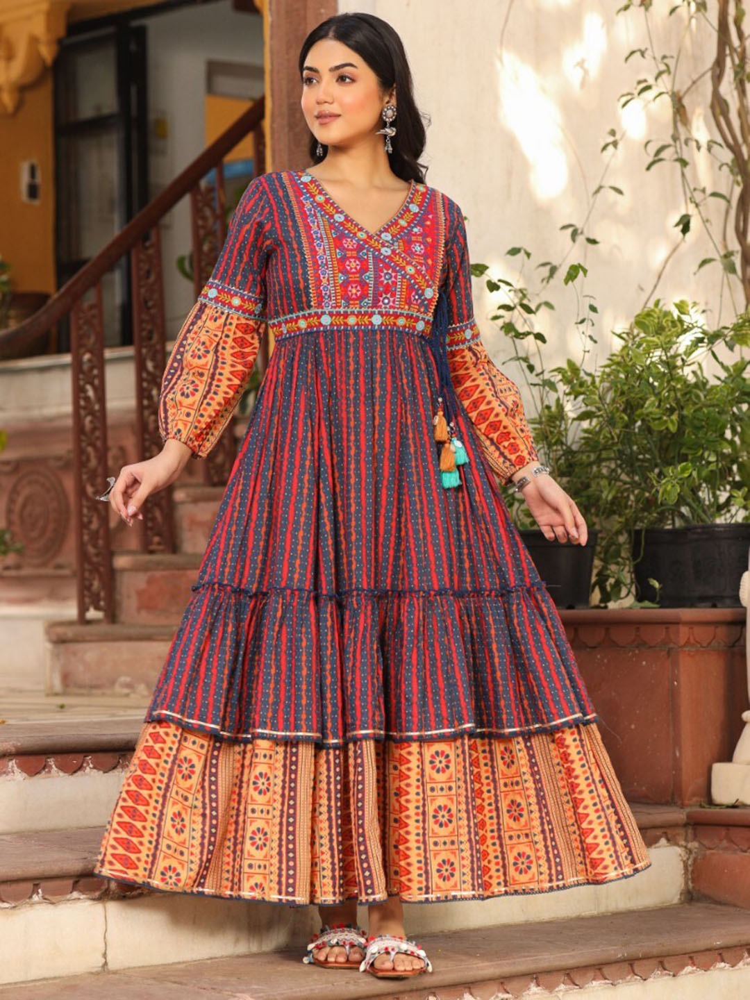 

Juniper Ethnic Motifs Print Bell Sleeve Maxi Dress, Rust