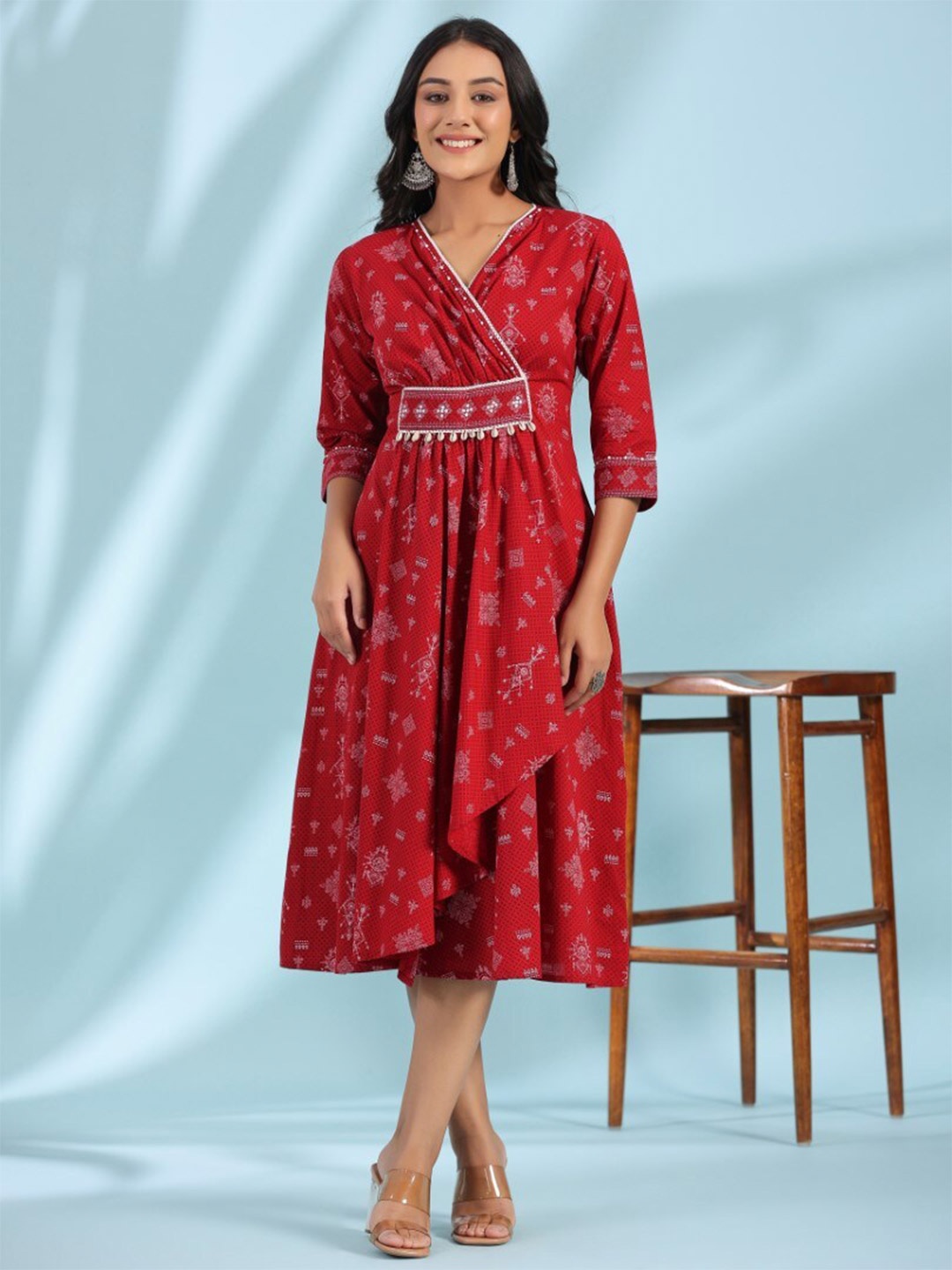 

Juniper Women Flared Midi Dress, Red