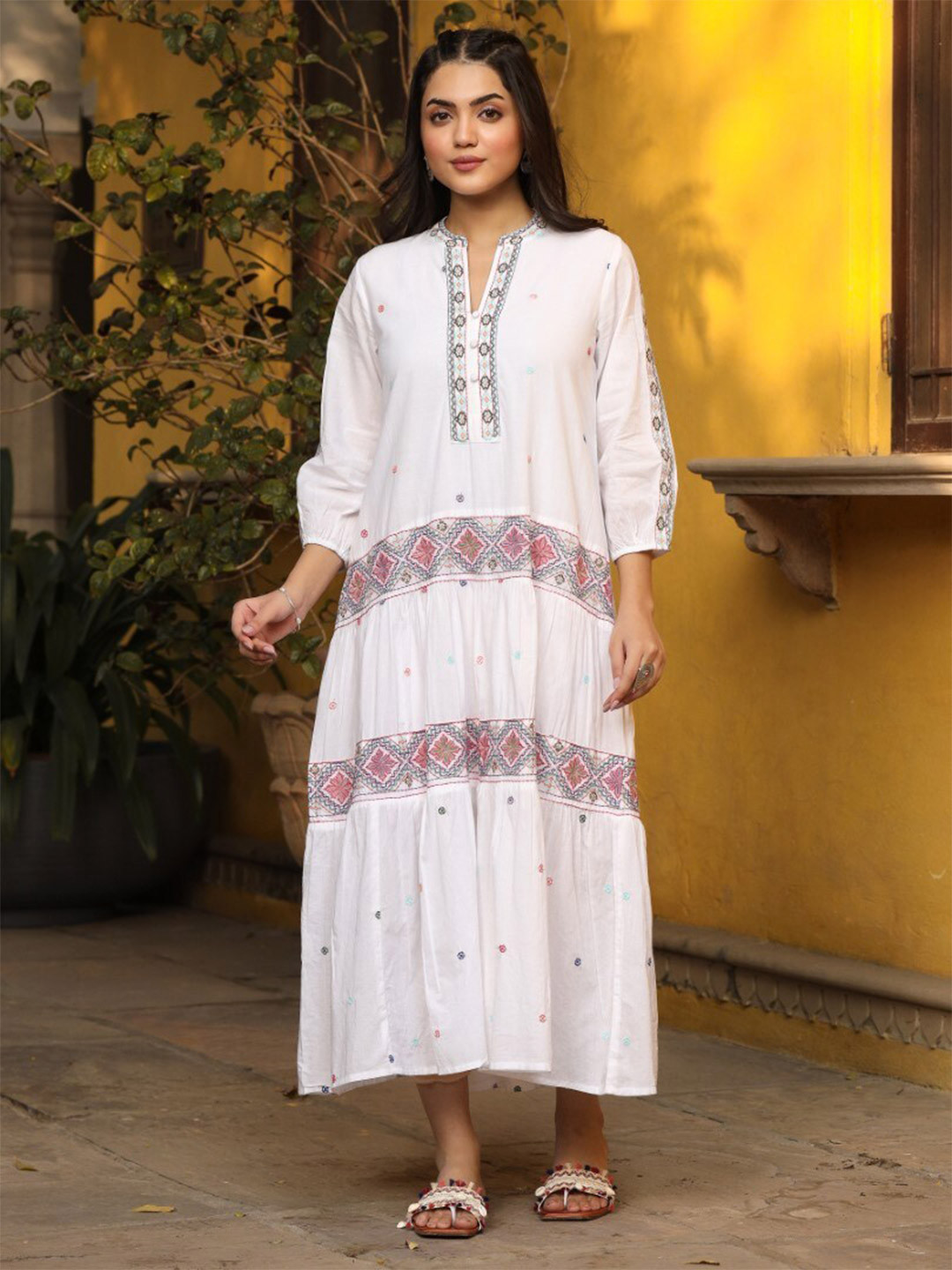 

Juniper Women Embroidered A-Line Maxi Dress, White
