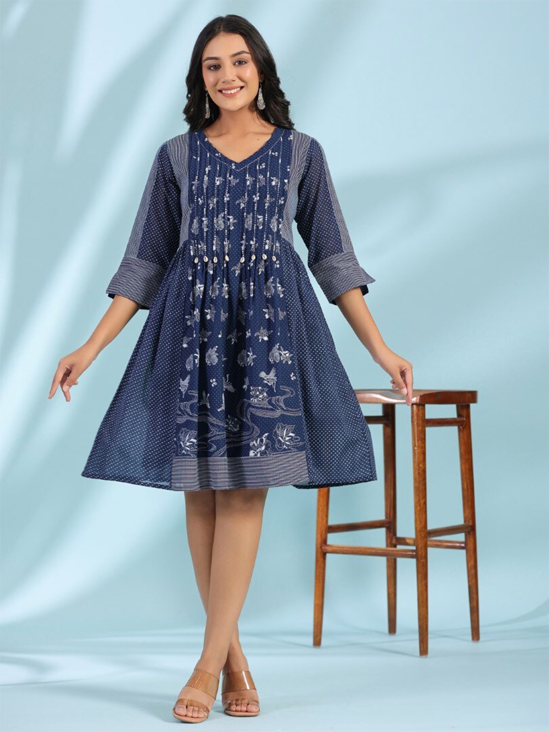 

Juniper Floral Print A-Line Dress, Blue