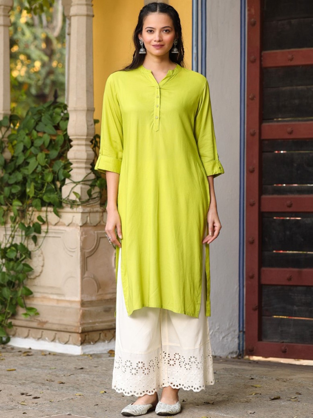 

Juniper Mandarin Collar Kurta, Green