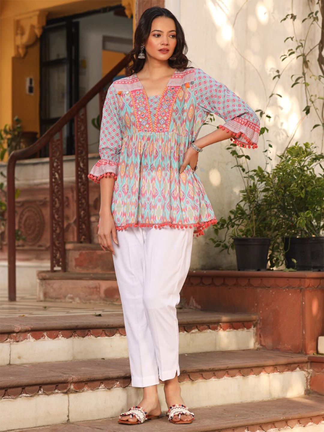 

Juniper Printed Embroidered Ethnic Tunic, Blue