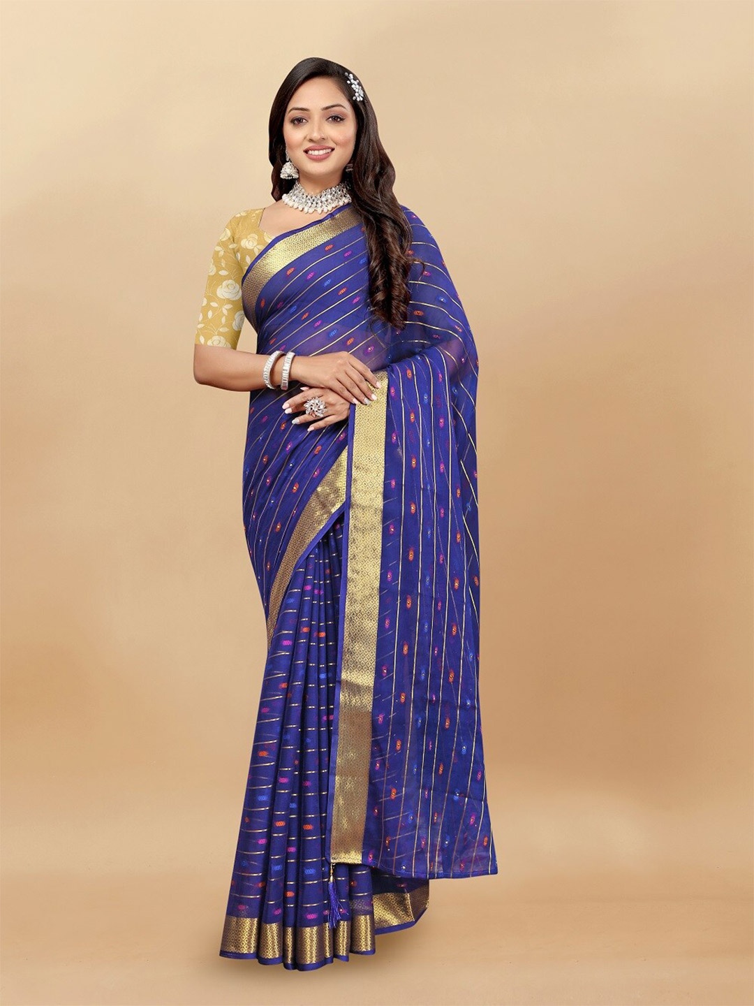 

Aardiva Woven Design Zari Pure Chiffon Saree, Violet