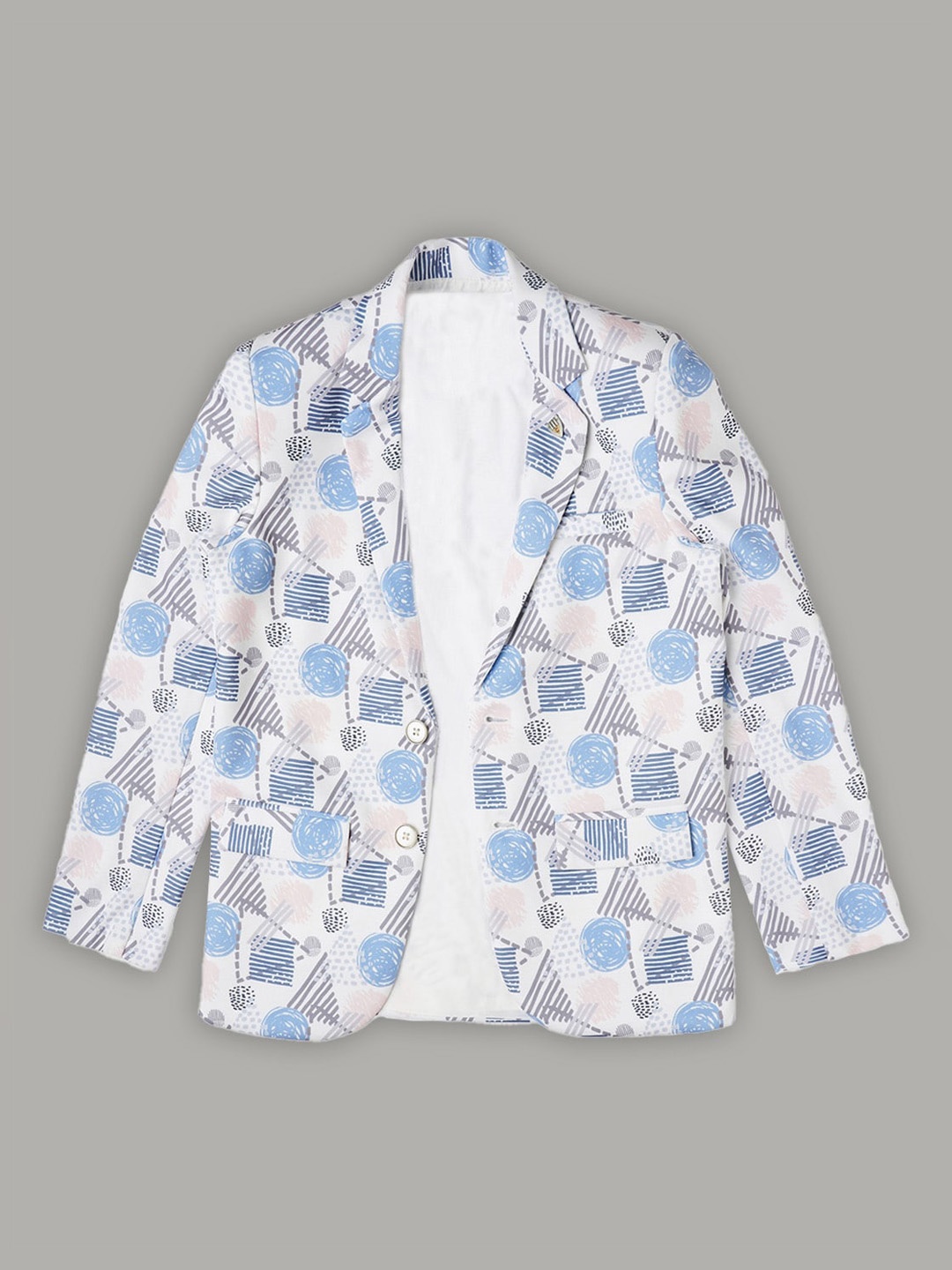 

CAVIO Boys Printed Pure Cotton Single Breasted Blazer With T-Shirt, White