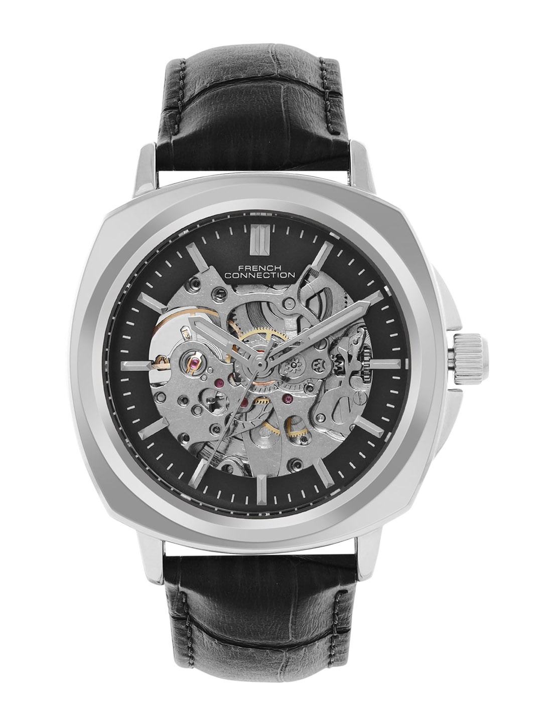 

French Connection Men Skeleton Dial & Leather Straps Analogue Automatic Watch FCA07B, Black