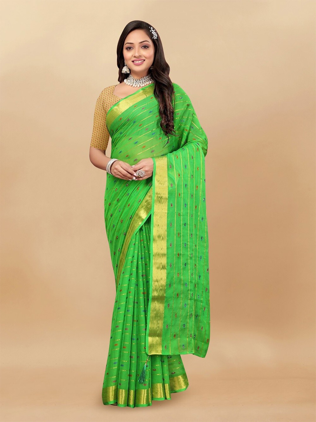 

Aardiva Woven Design Zari Pure Chiffon Saree, Green