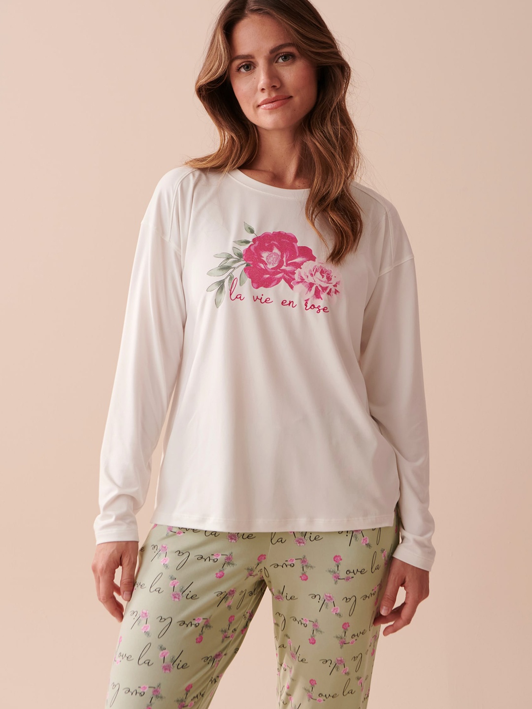 

La Vie en Rose Printed Round-Neck Lounge T-Shirt, White