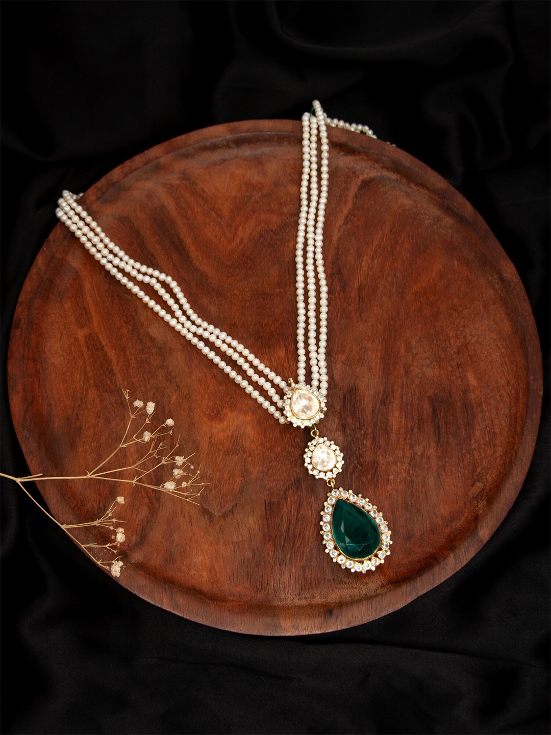 

Neeta Boochra 925 Sterling Silver Gold-Plated Necklace, Green