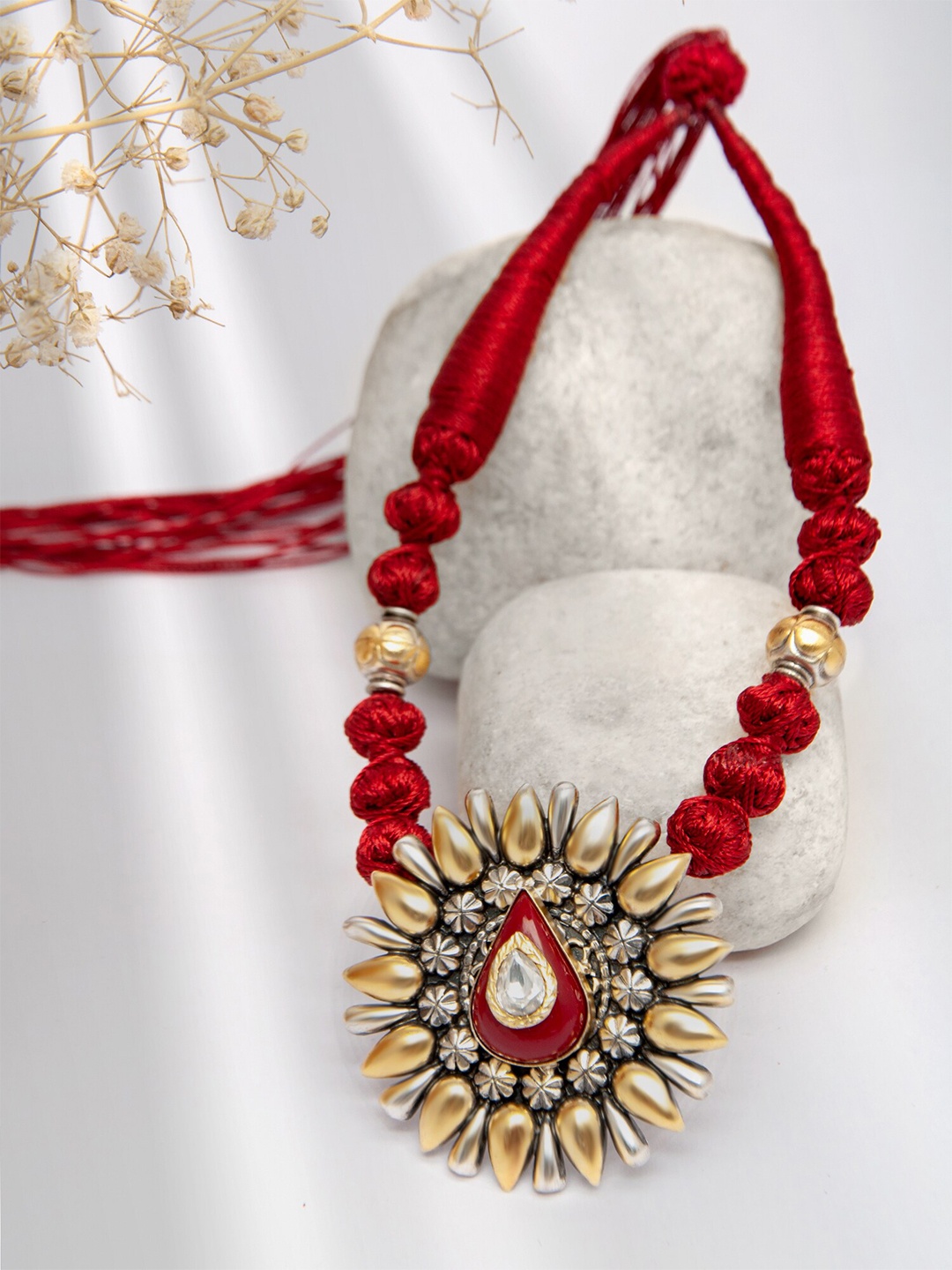 

Neeta Boochra 925 Sterling Silver 22K Gold-Plated Necklace, Red