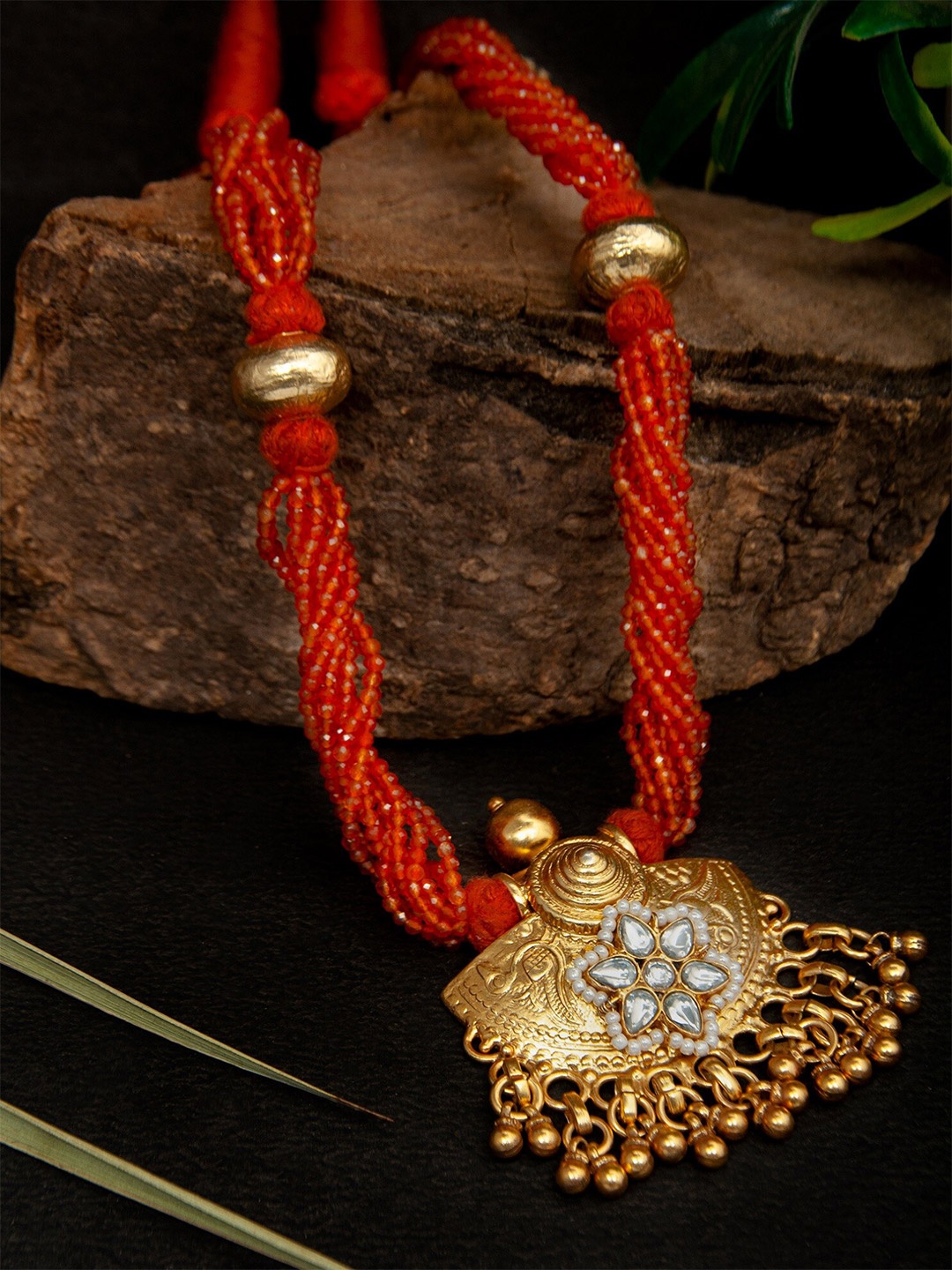 

Neeta Boochra 925 Sterling Silver 22K Gold-Plated Necklace, Orange