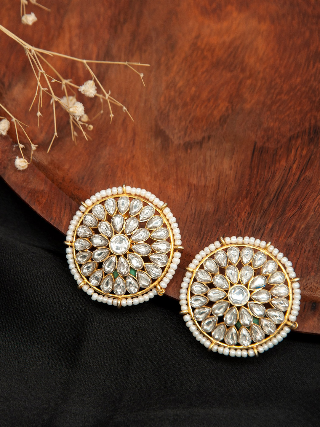 

Neeta Boochra 925 Sterling Silver Contemporary Studs Earrings, Gold