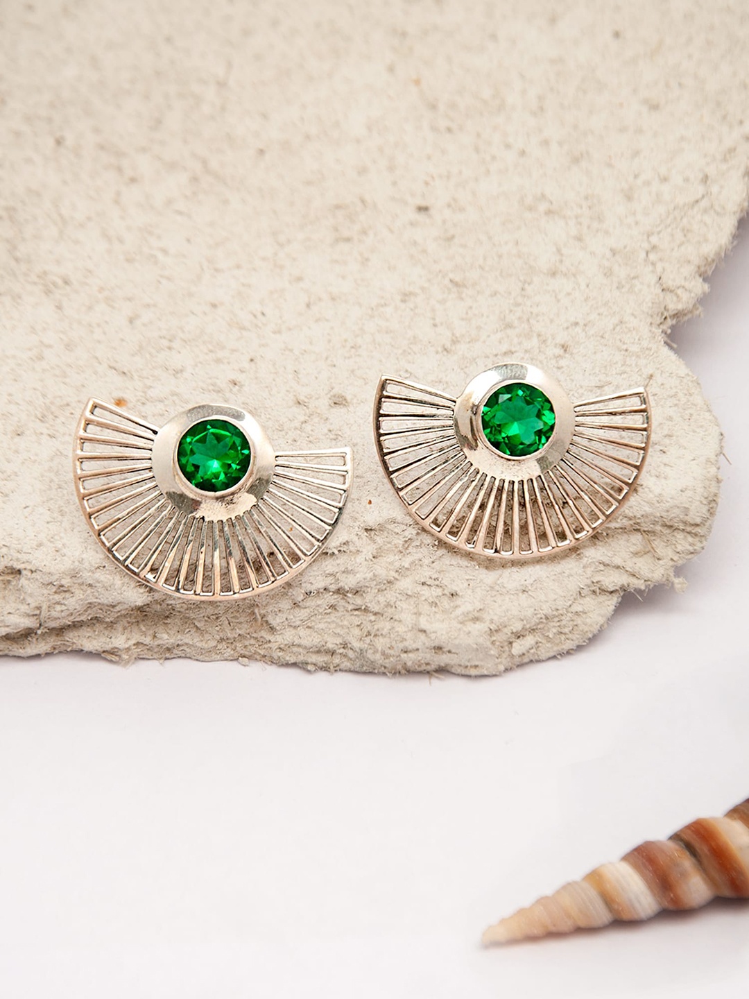 

Neeta Boochra 925 Sterling Silver-Plated Onyx-Studded Studs Earrings, Green
