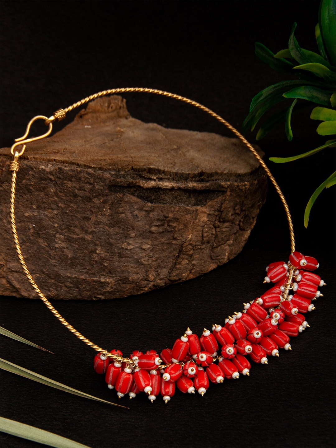 

Neeta Boochra 925 Sterling Silver Gold-Plated Necklace, Red