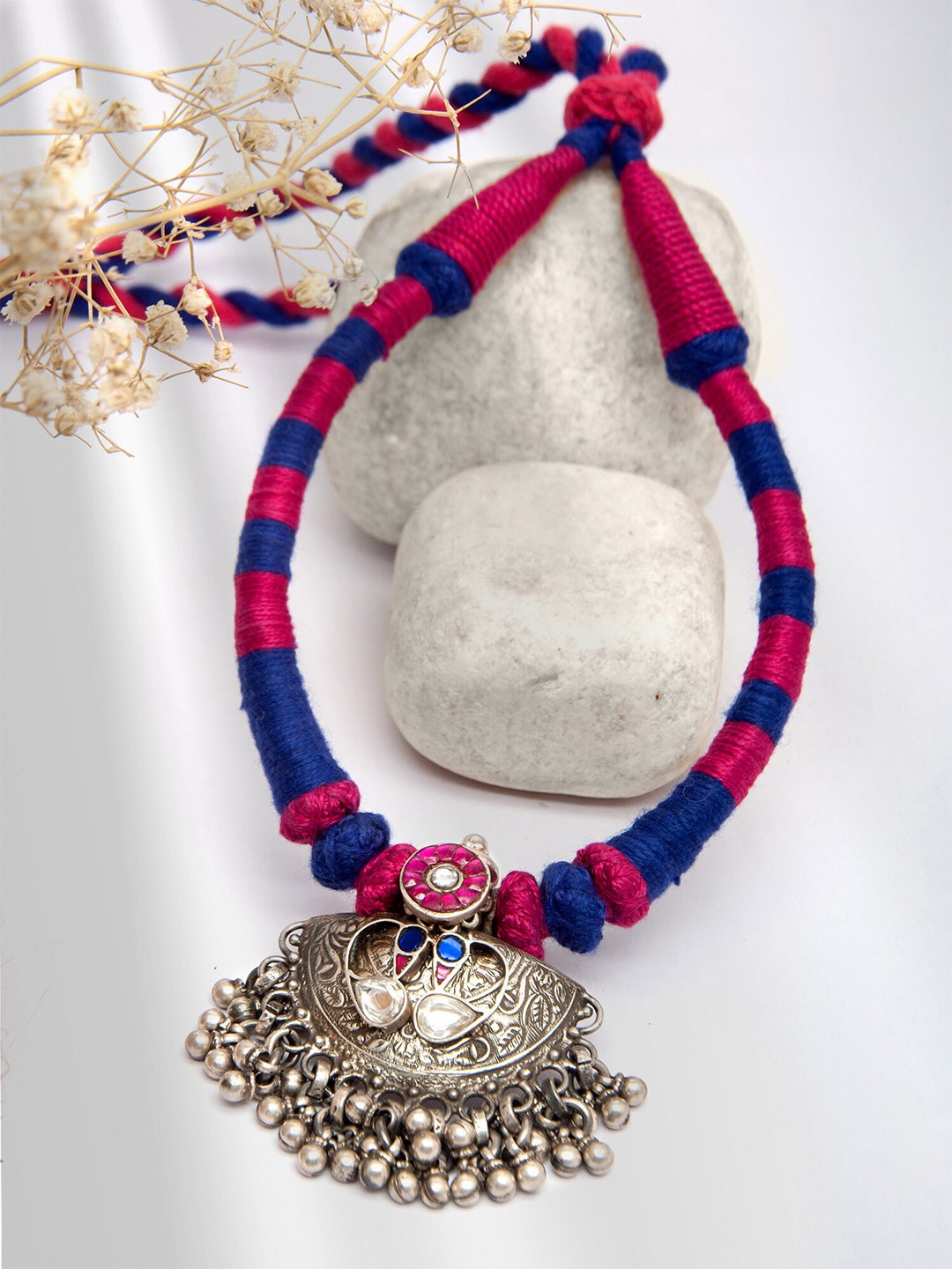 

Neeta Boochra 925 Sterling Silver Silver-Plated Necklace, Blue