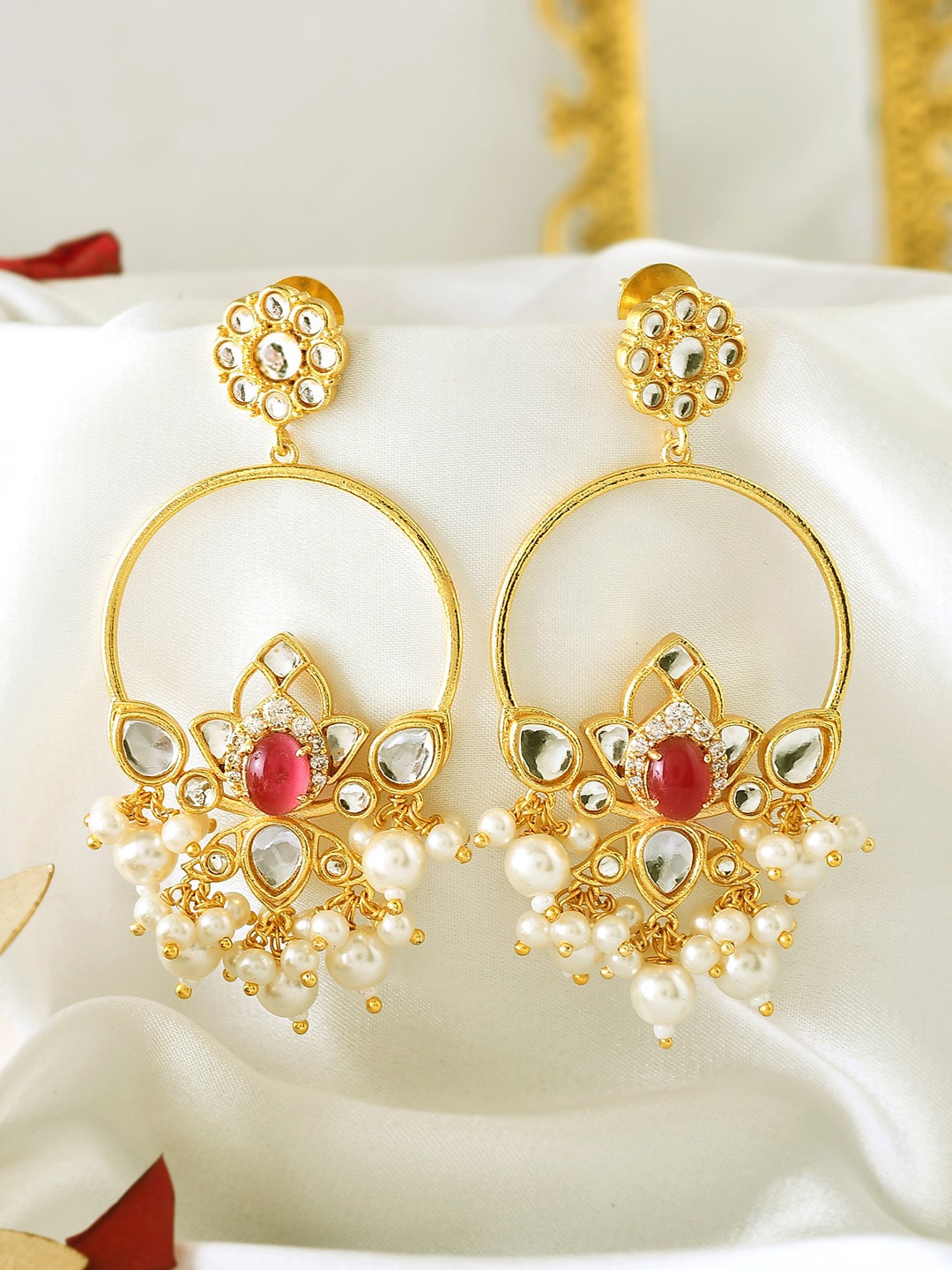 

Voylla Gold-Plated Kundan Studded Chandbalis