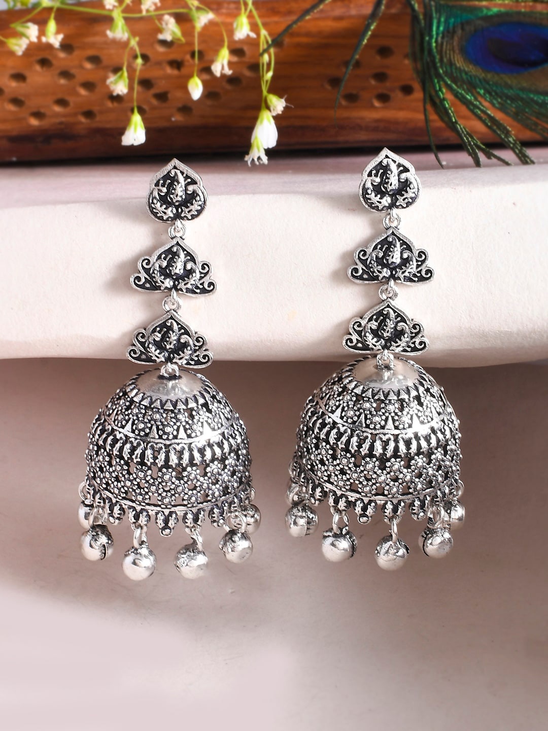 

Voylla Silver-Plated Contemporary Shaped Jhumkas