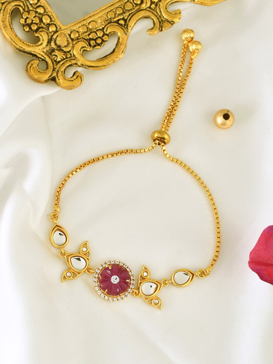 

Voylla Women Brass Kundan Gold-Plated Wraparound Bracelet