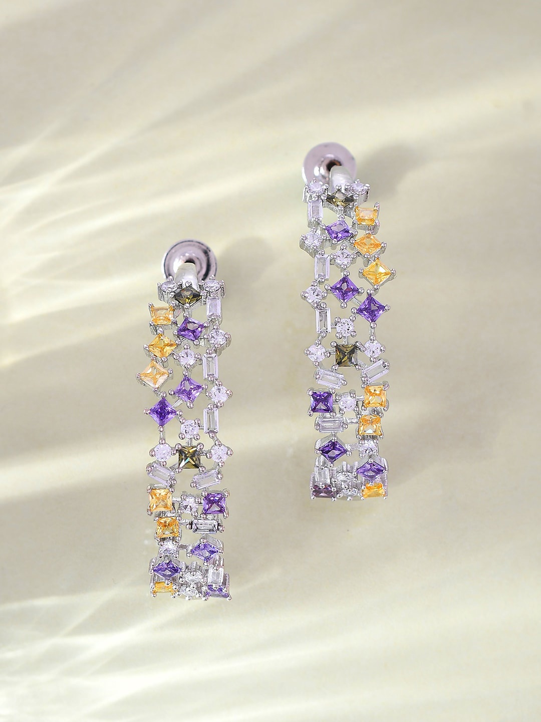 

Voylla Rhodium-Plated Cubic Zirconia Contemporary Drop Earrings, Silver