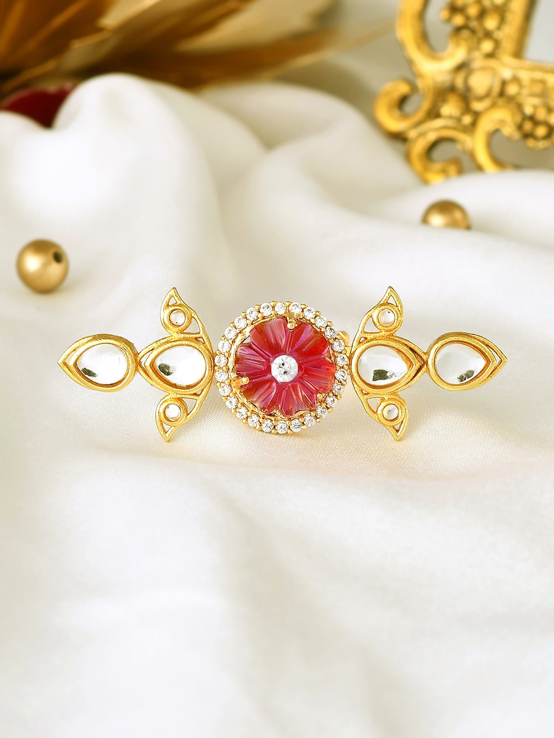 

Voylla Gold Plated Kundan Studded Statement Finger Ring