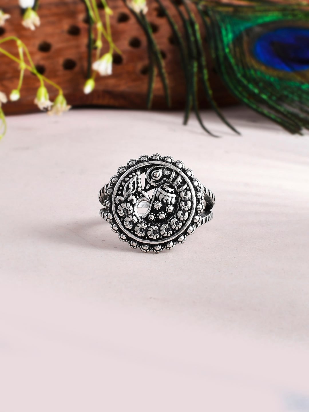 

Voylla Silver-Plated Morni Krutika Adjustable Finger Ring