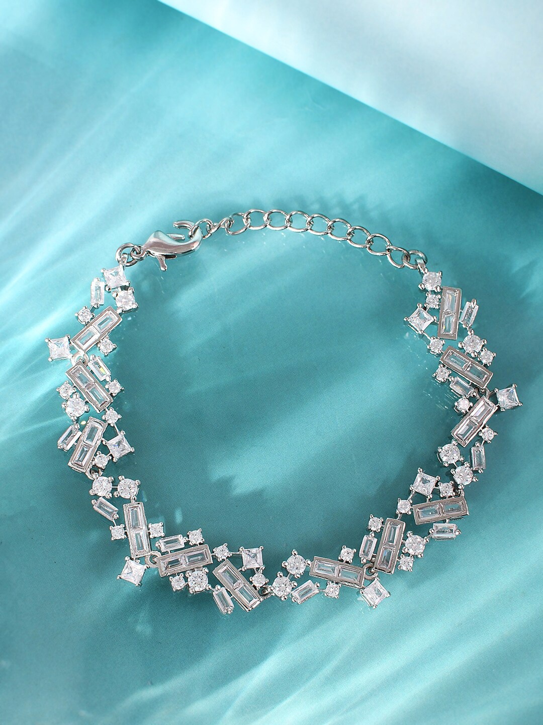 

Voylla Women Brass Cubic Zirconia Rhodium-Plated Link Bracelet, Silver