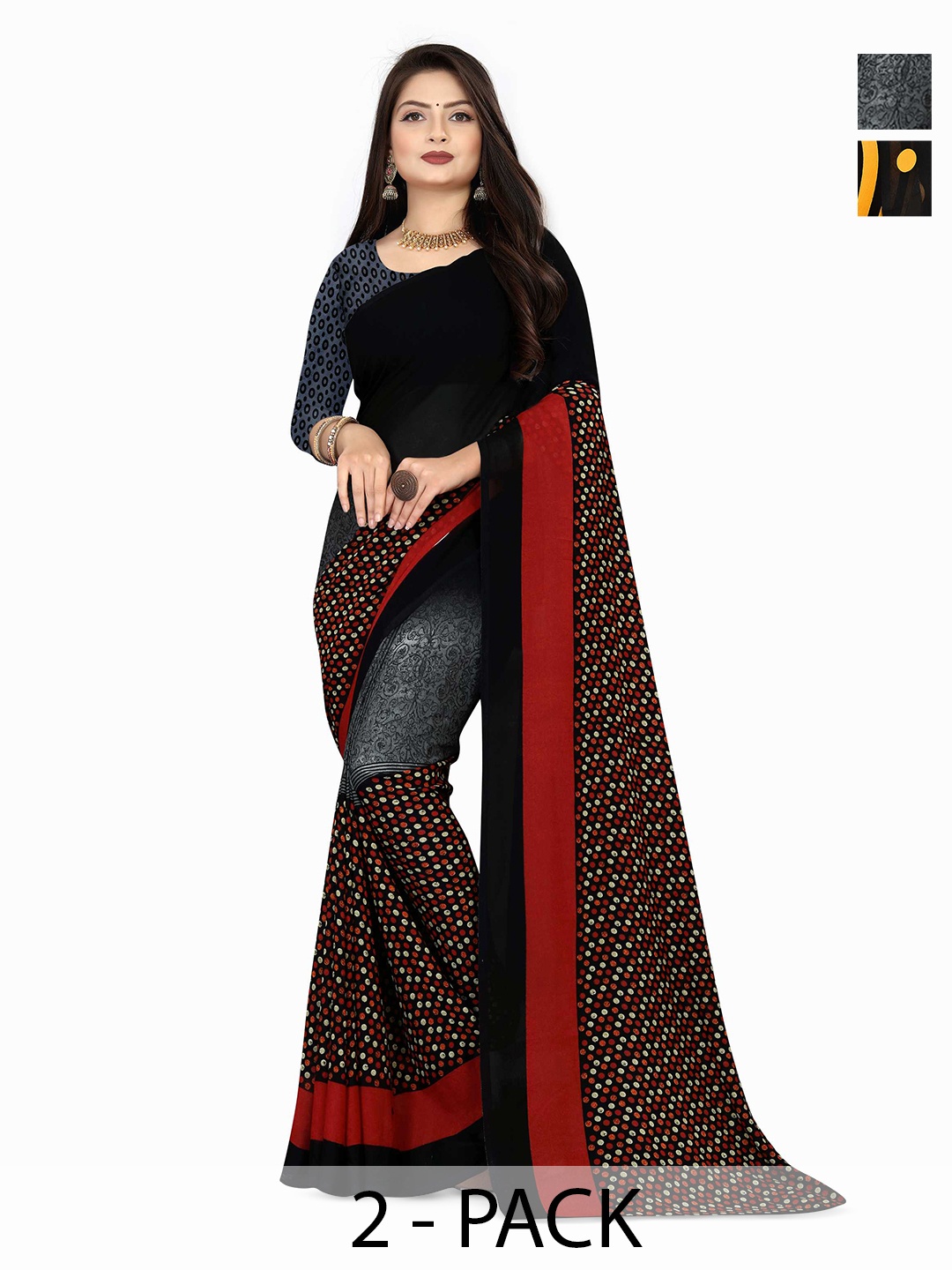 

ANAND SAREES Selection Of 2 Floral Printed Saree, Yellow