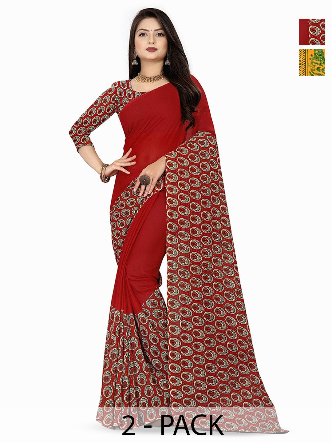 

ANAND SAREES Selection Of 2 Floral Sarees, Maroon