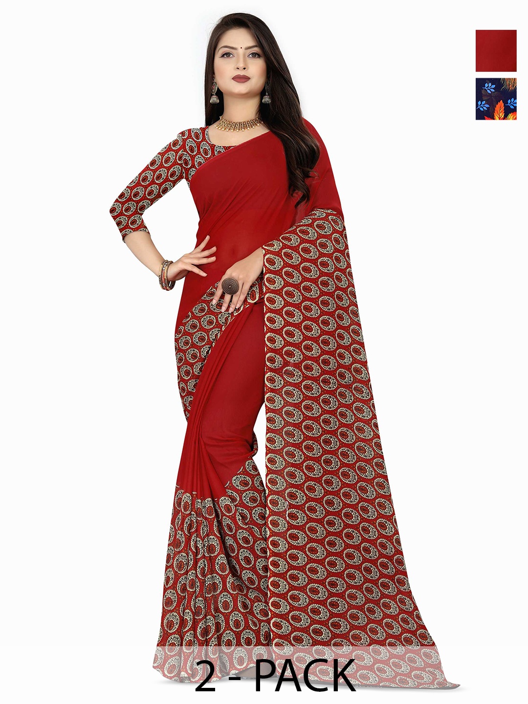 

ANAND SAREES Selection Of 2 Floral Sarees, Blue