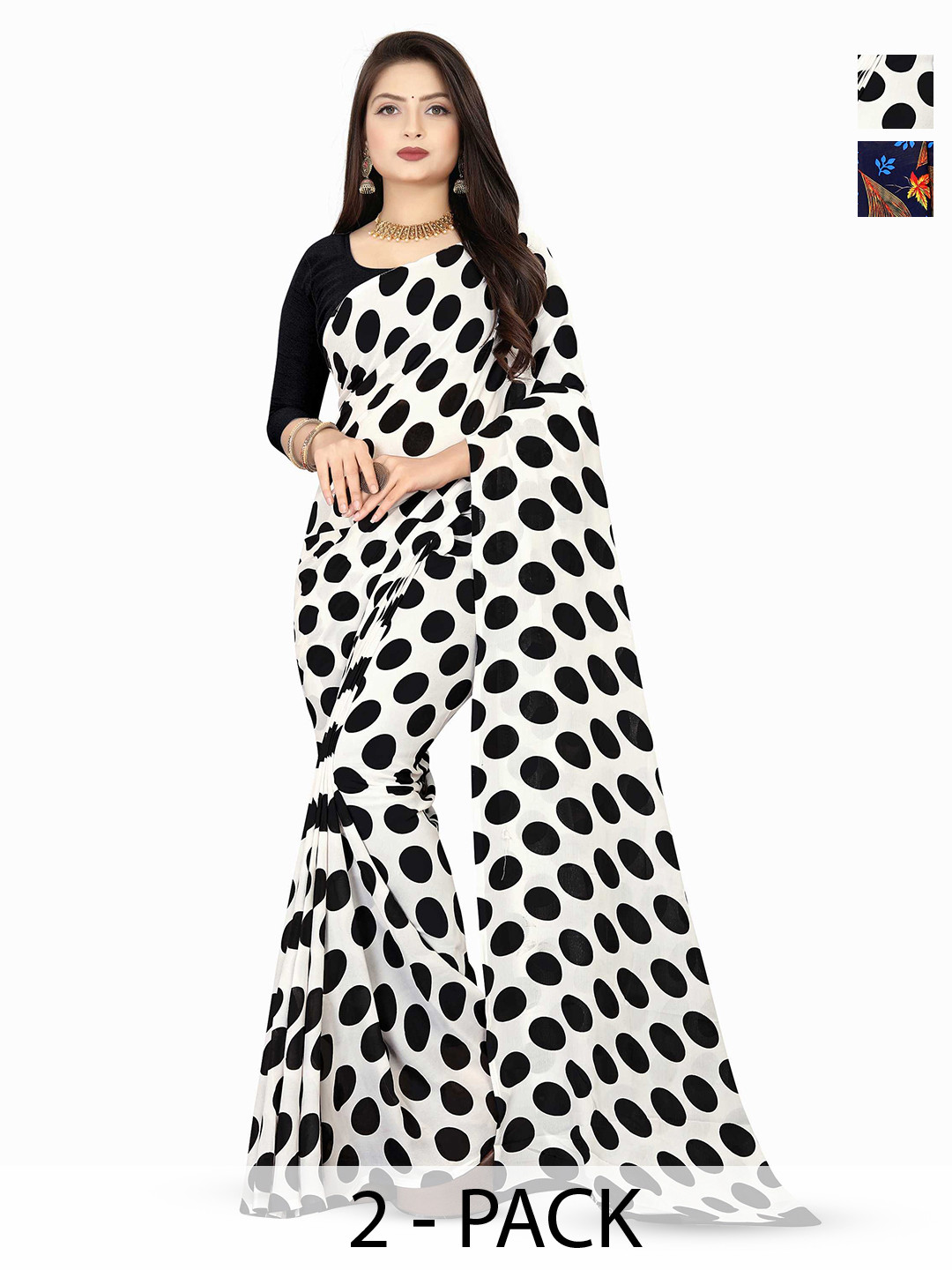 

ANAND SAREES Selection of 2 Polka Dot Sarees, Blue
