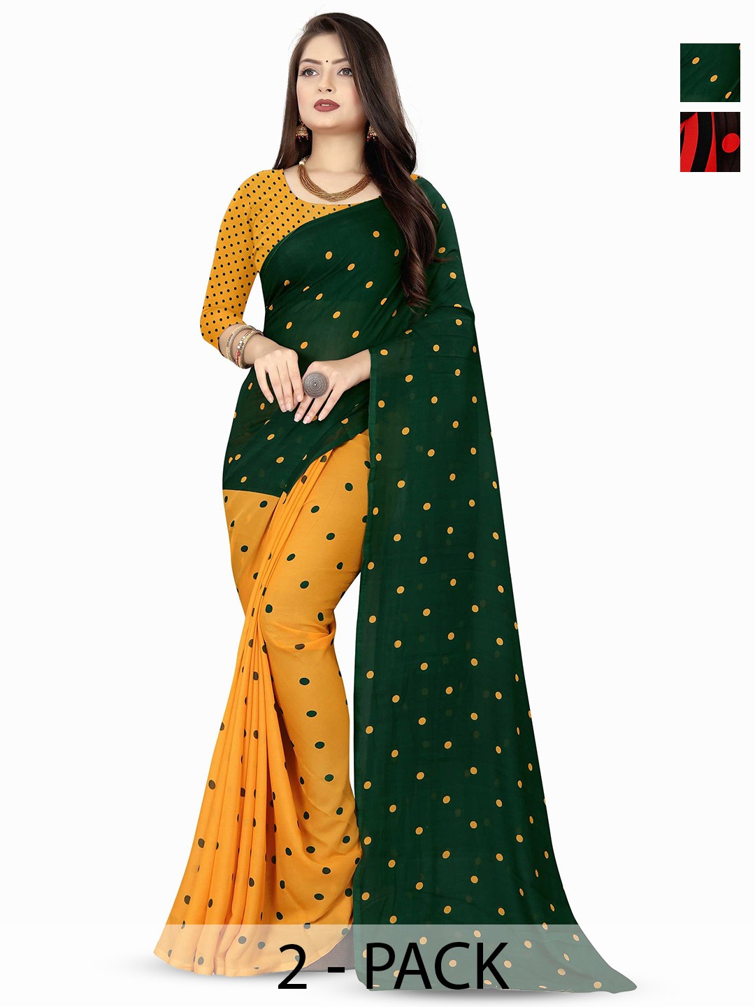 

ANAND SAREES Selection of 2 Polka Dot Sarees, Red