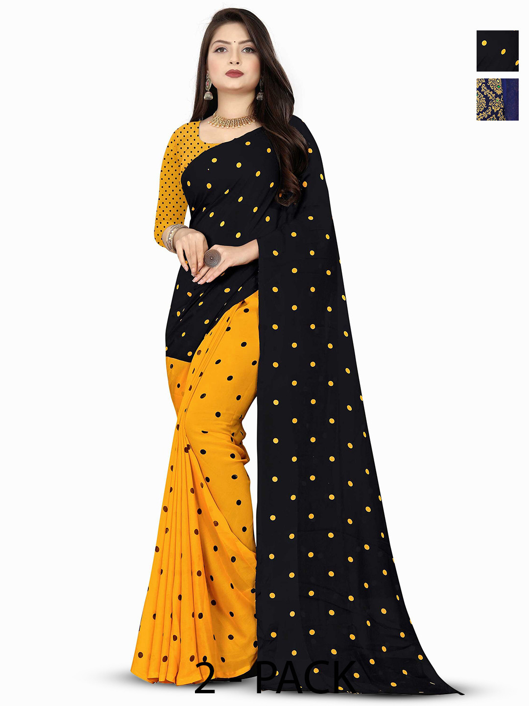 

ANAND SAREES Selection of 2 Floral Printed Sarees, Black
