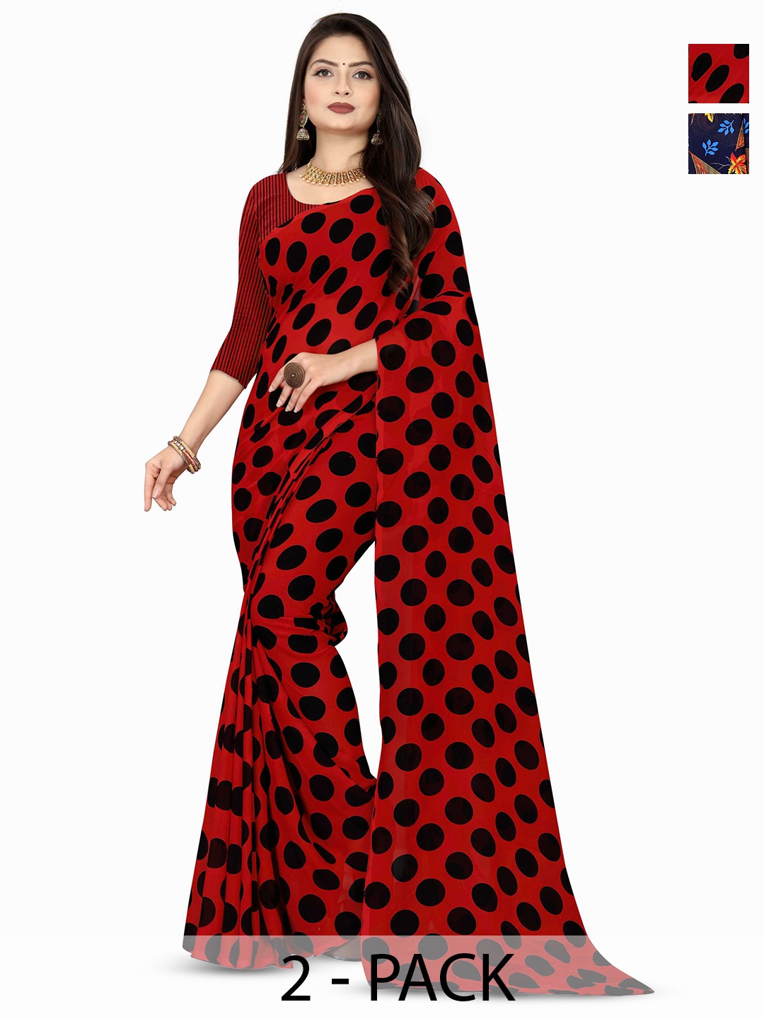 

ANAND SAREES Selection of 2 Polka Dot Sarees, Blue