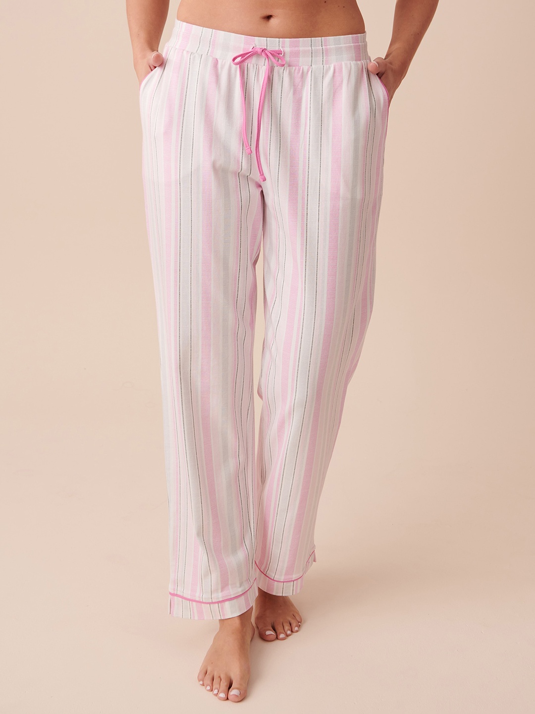 

La Vie en Rose Striped Mid-Rise Lounge Pant, Pink