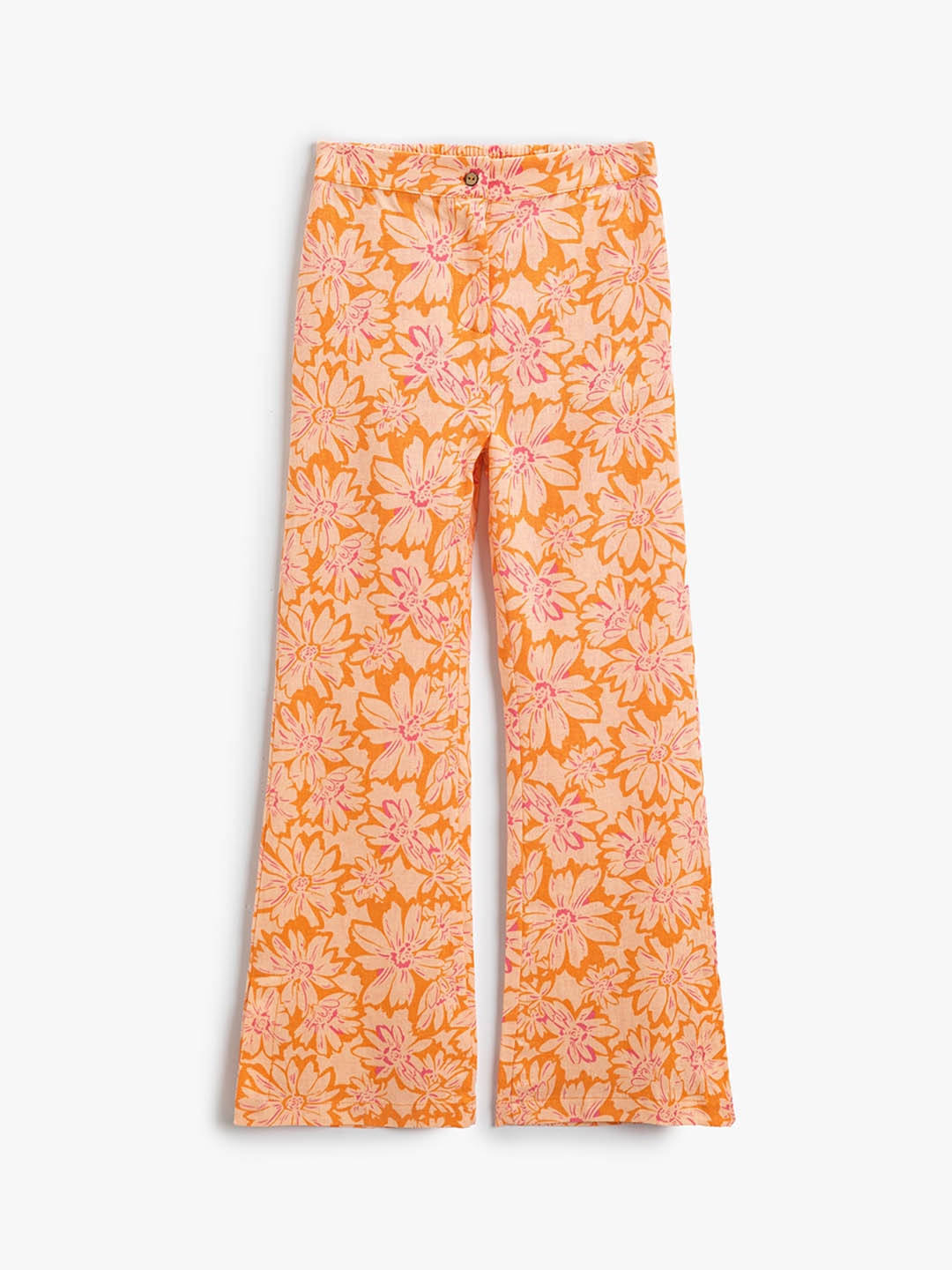 

Koton Girls Floral Printed Flared Trouser, Orange