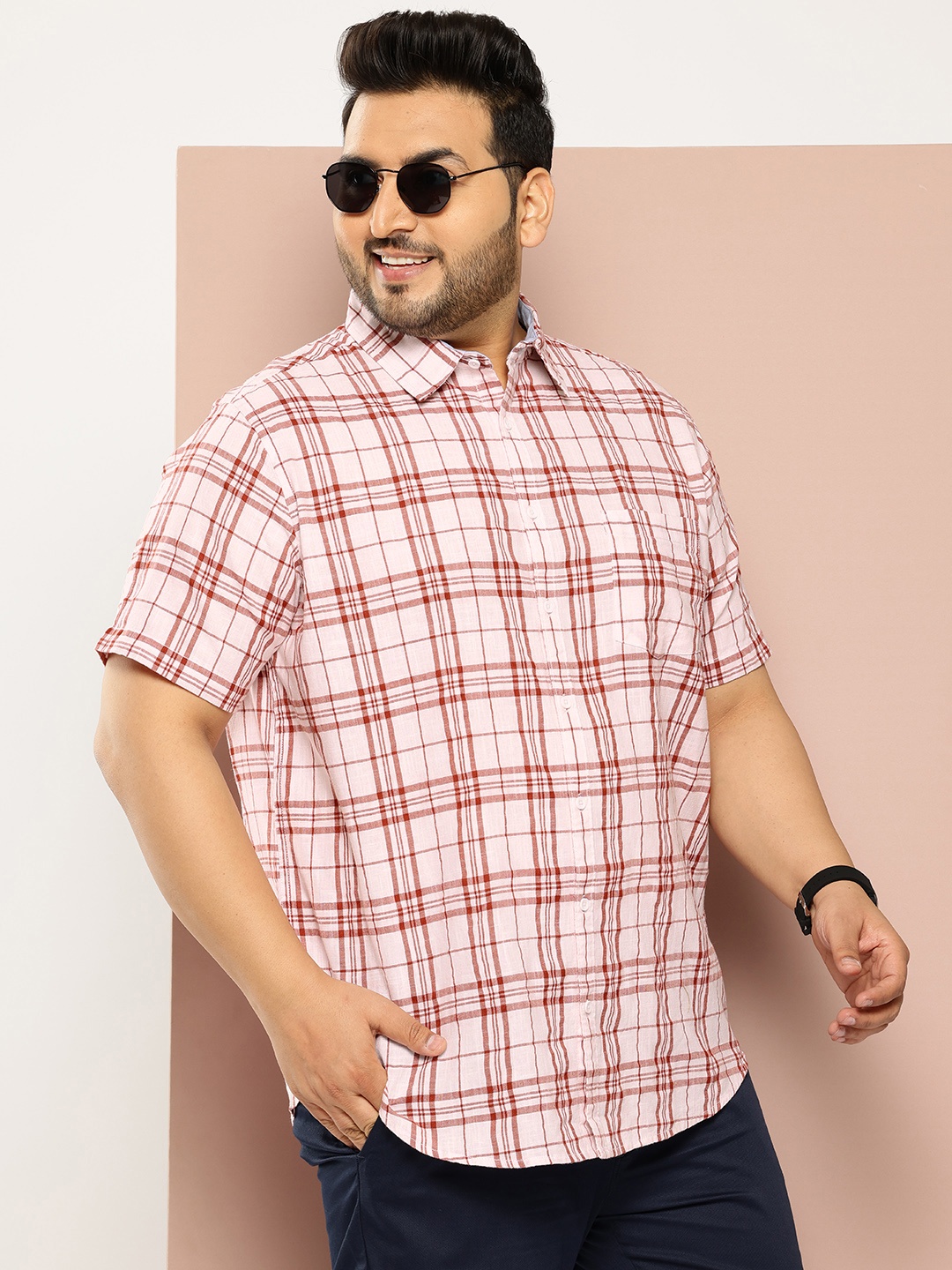 

Sztori Men Plus Size Checked Casual Shirt, Brown