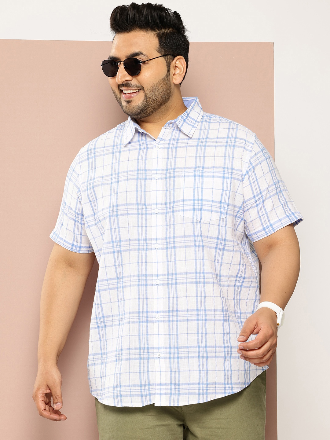 

Sztori Men Plus Size Checked Casual Shirt, Blue