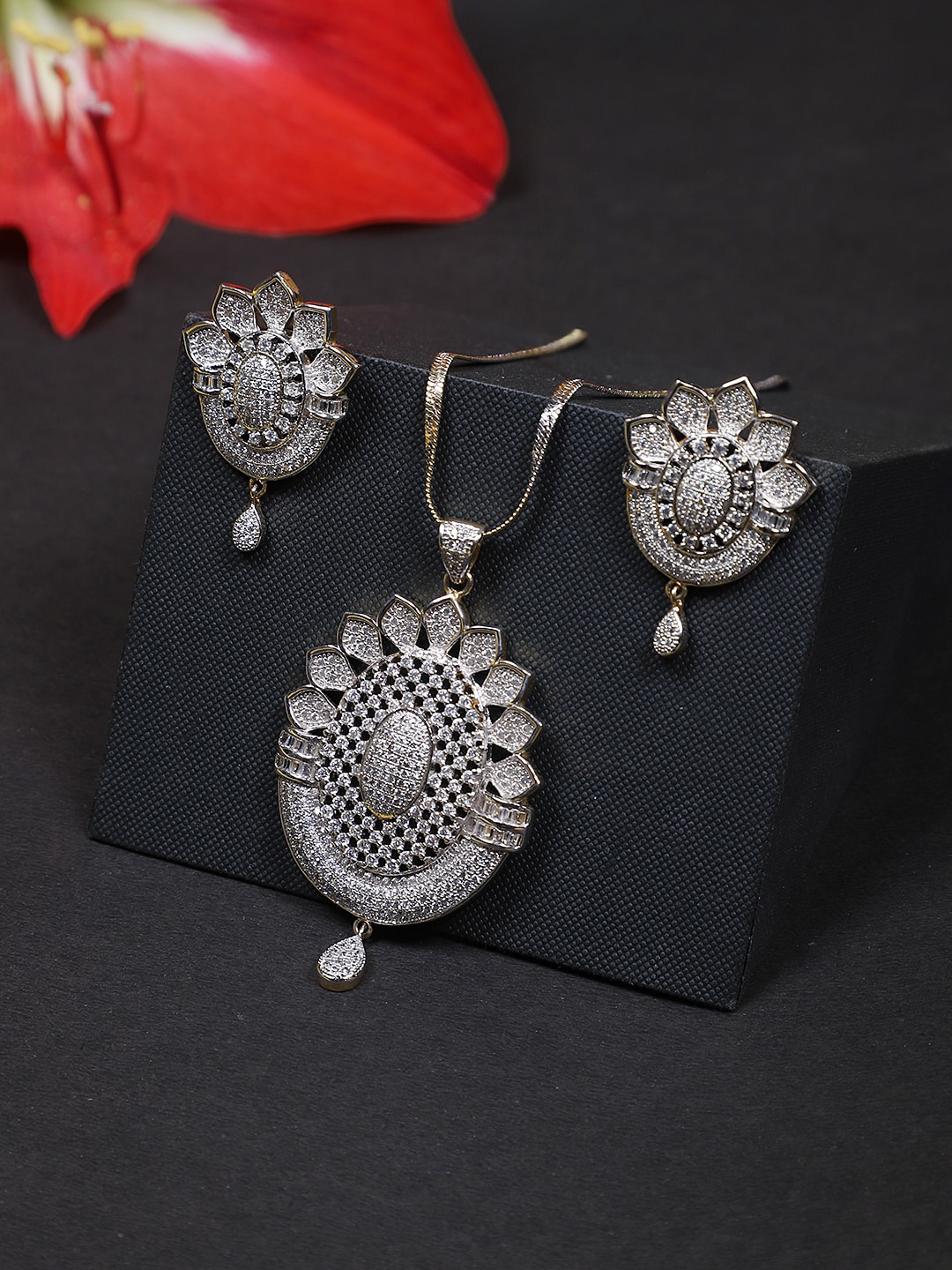 

FIROZA Gold Plated American Diamond Studded Jewellery Set