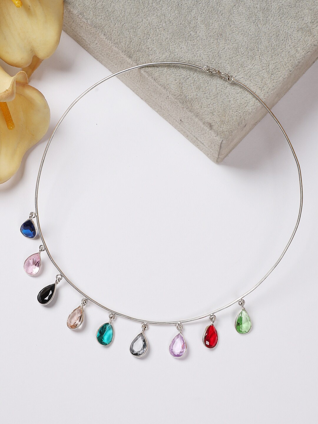 

FIROZA Silver-Plated Real Stones Studded Necklace