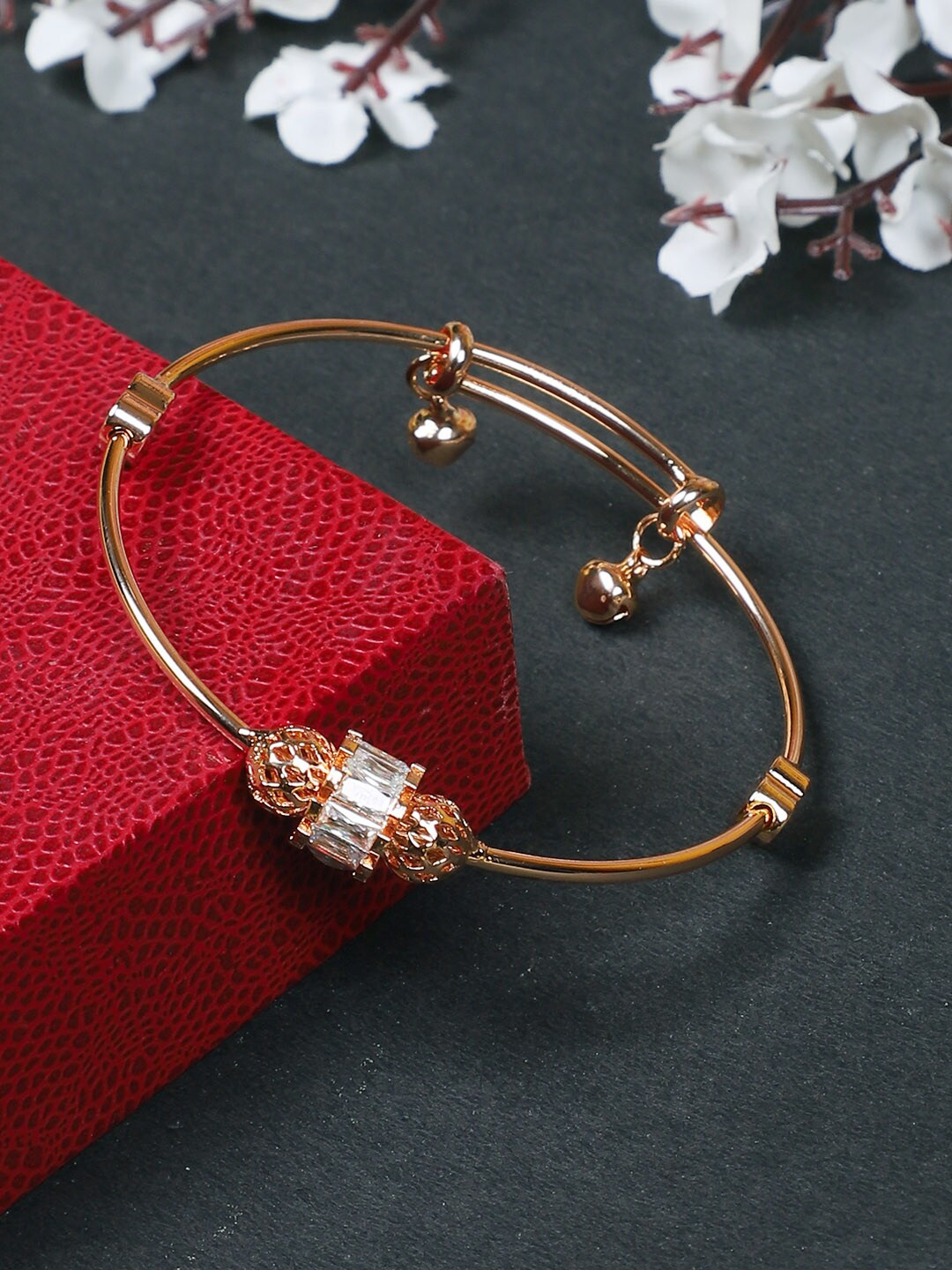 

FIROZA Women Brass Cubic Zirconia Rose Gold-Plated Cuff Bracelet