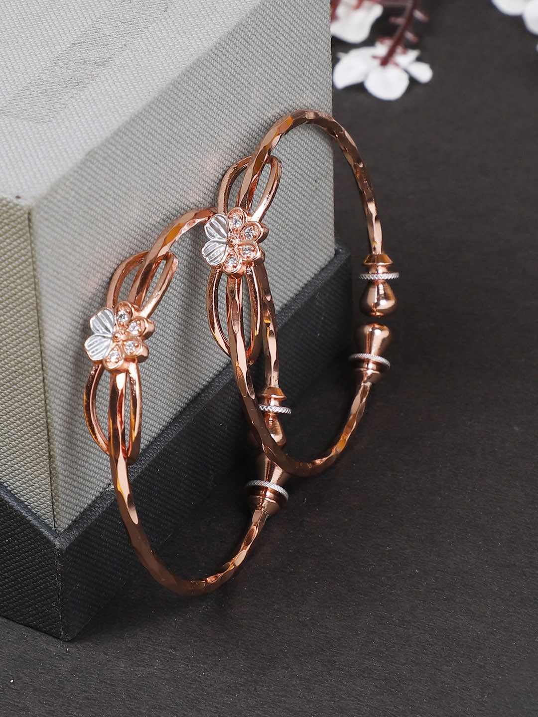 

FIROZA Set of 2 Rose Gold-Plated American Diamond Studded Bangles