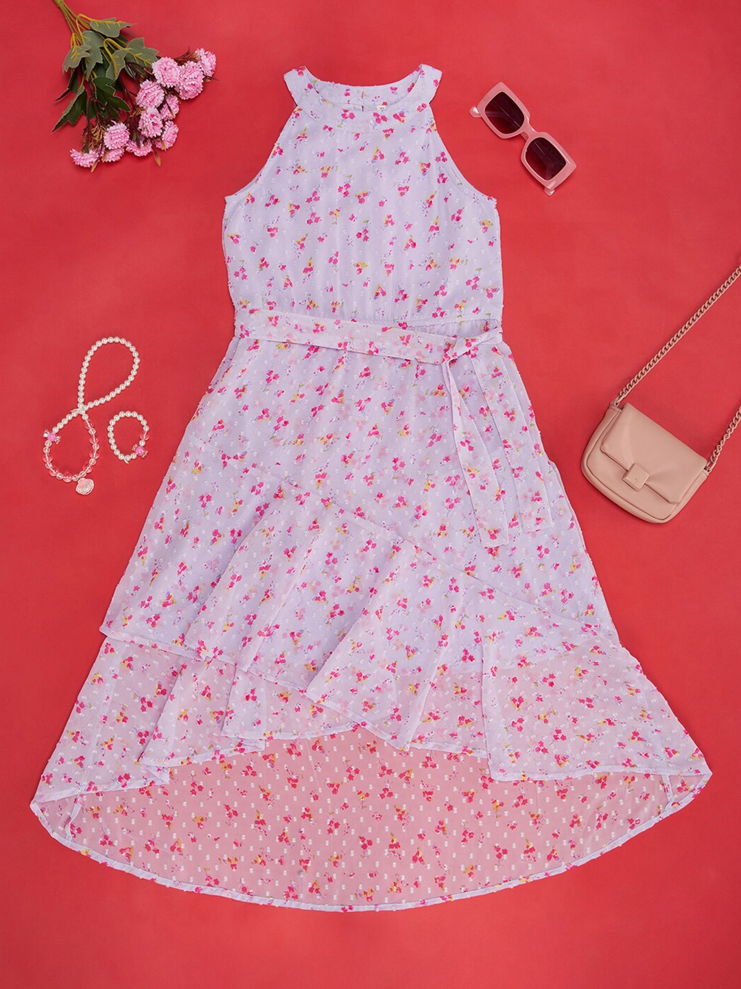 

Pantaloons Junior Girls Halter Neck Sleeveless Floral Print A-Line Dress, Lavender