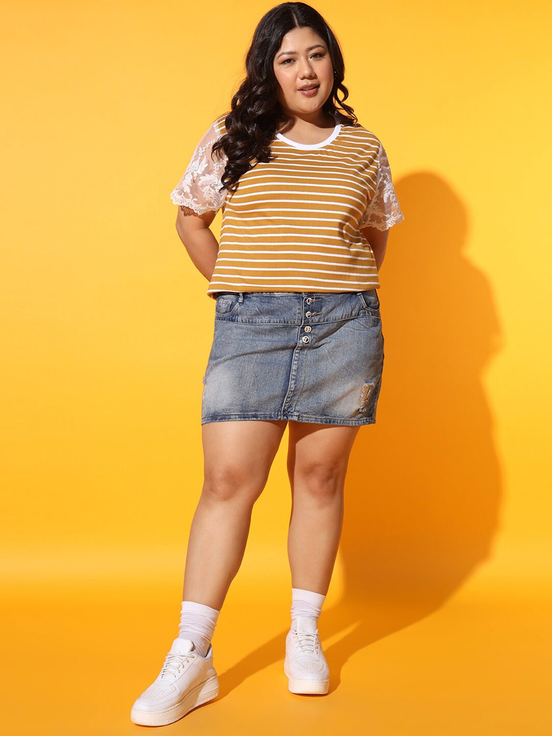 

AUSTIVO Plus Size Striped Cotton Top, Orange