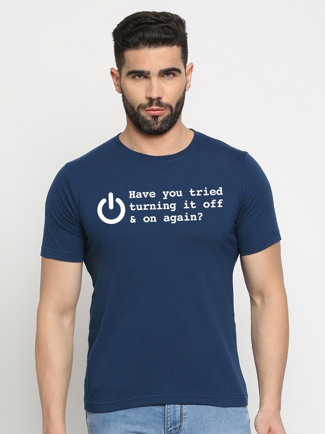 

MOD ECRU Unisex Typography Printed V-Neck T-shirt, Blue