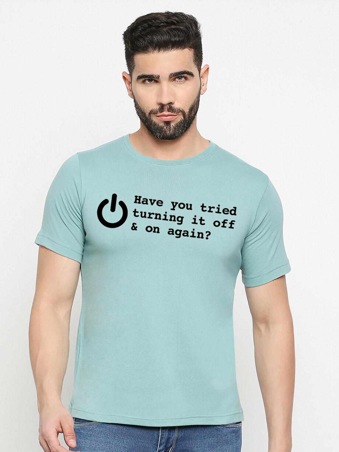 

MOD ECRU Unisex Typography Printed V-Neck Applique T-shirt, Green