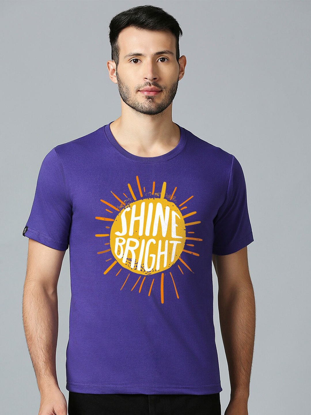 

MOD ECRU Round Neck Typography Printed Cotton T-shirt, Purple