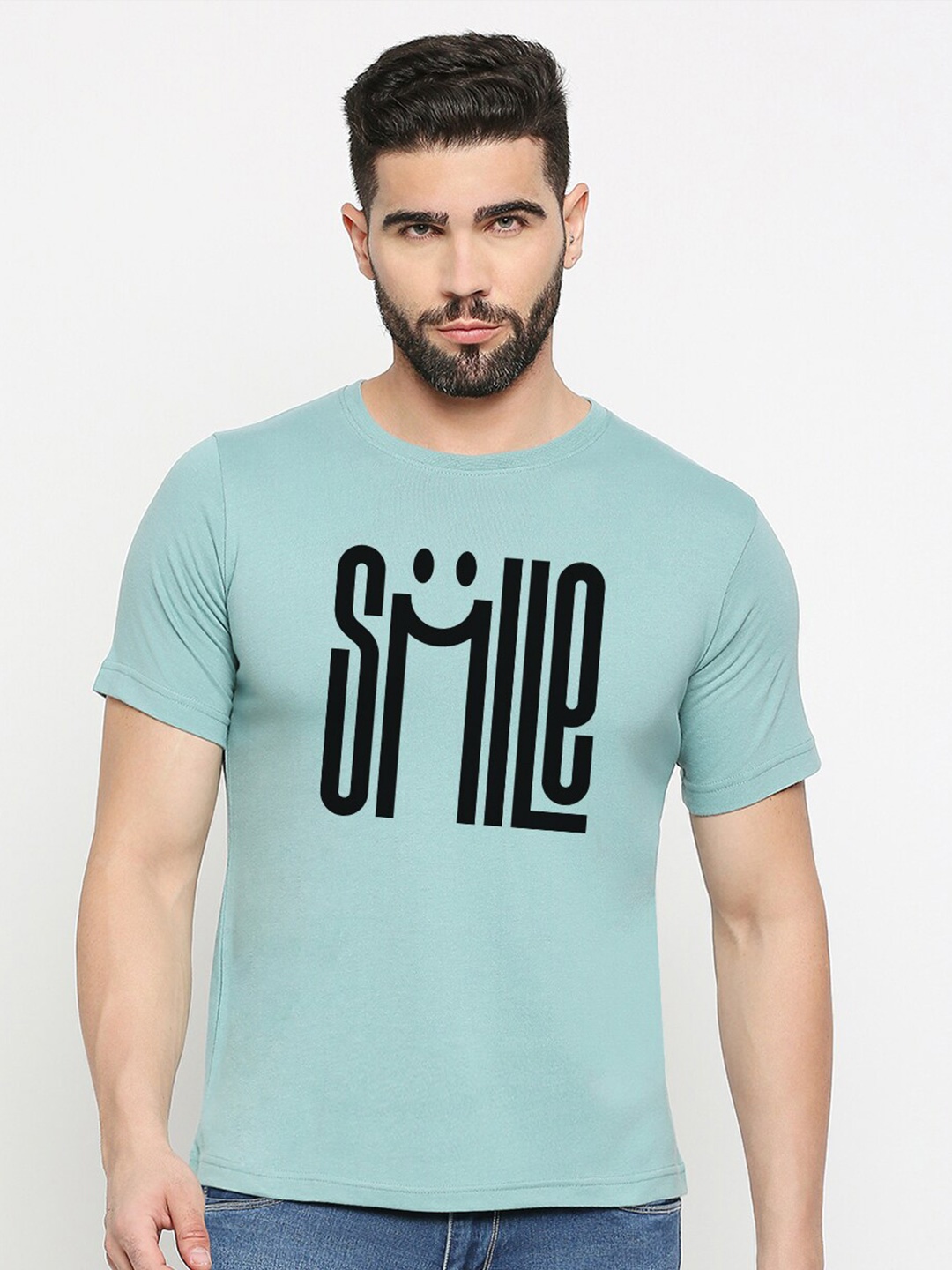 

MOD ECRU Round Neck Varsity Printed Cotton T-shirt, Green