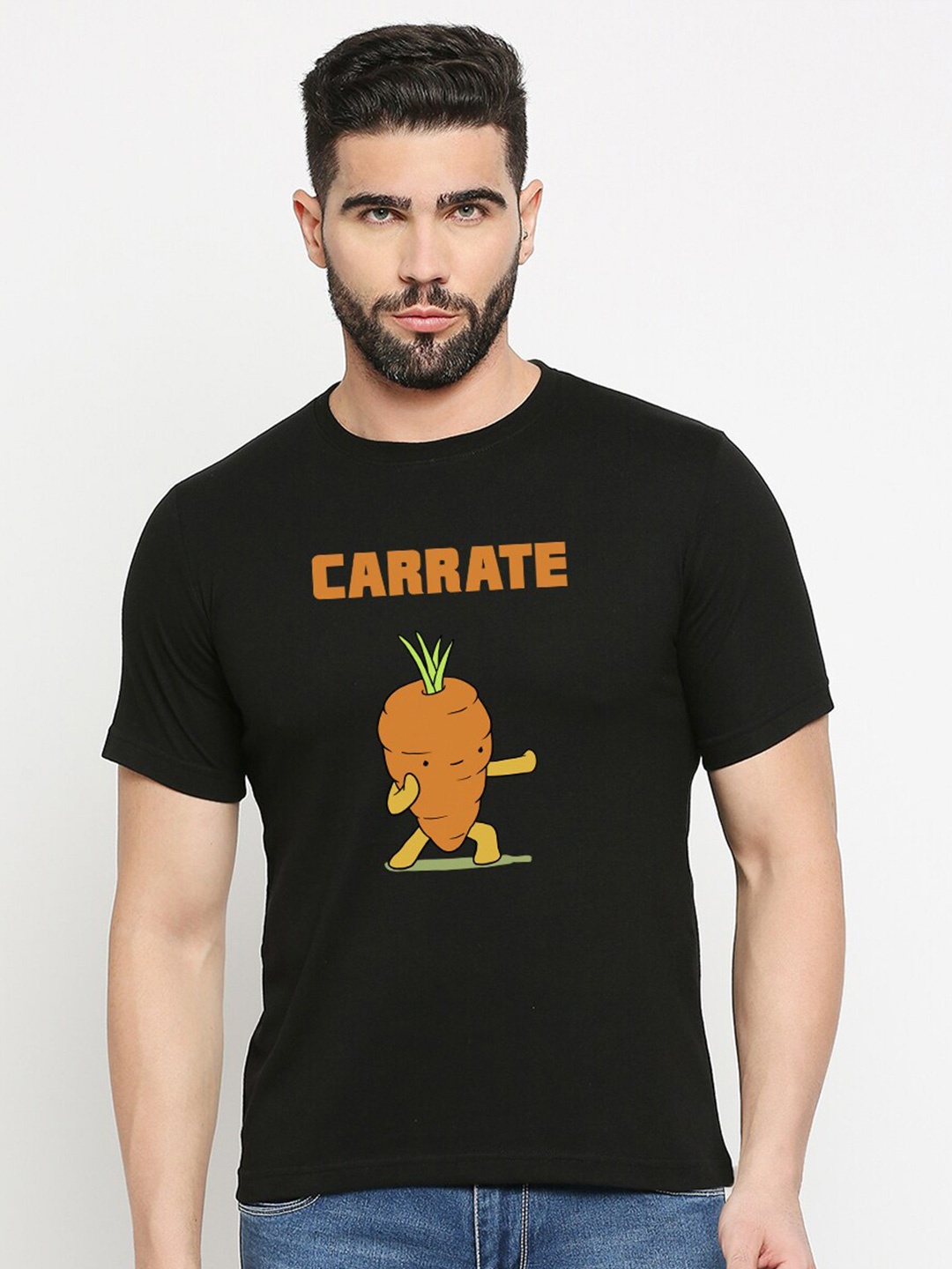 

MOD ECRU Round Neck Printed Cotton T-shirt, Black