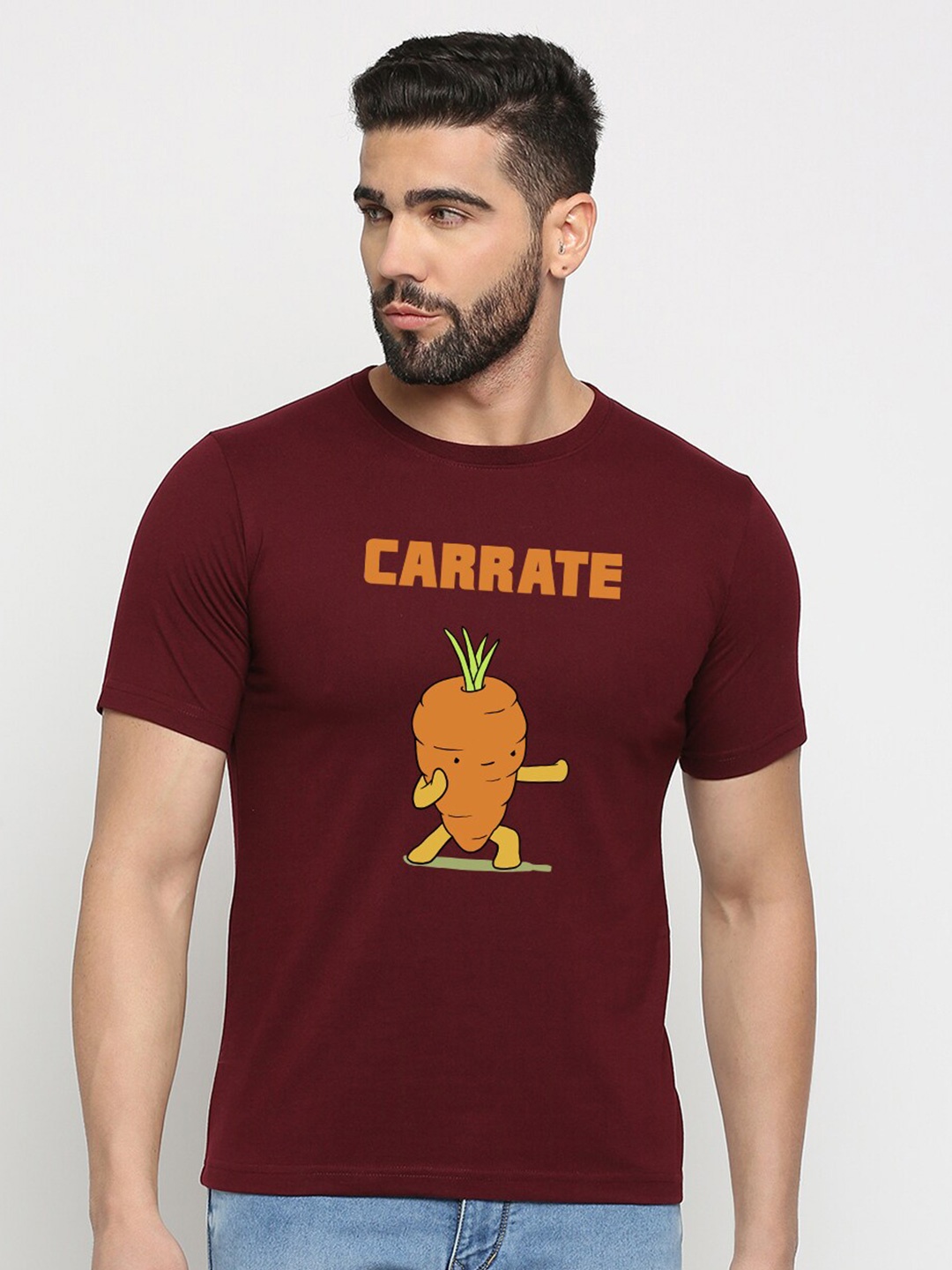 

MOD ECRU Round Neck Printed Cotton T-shirt, Maroon