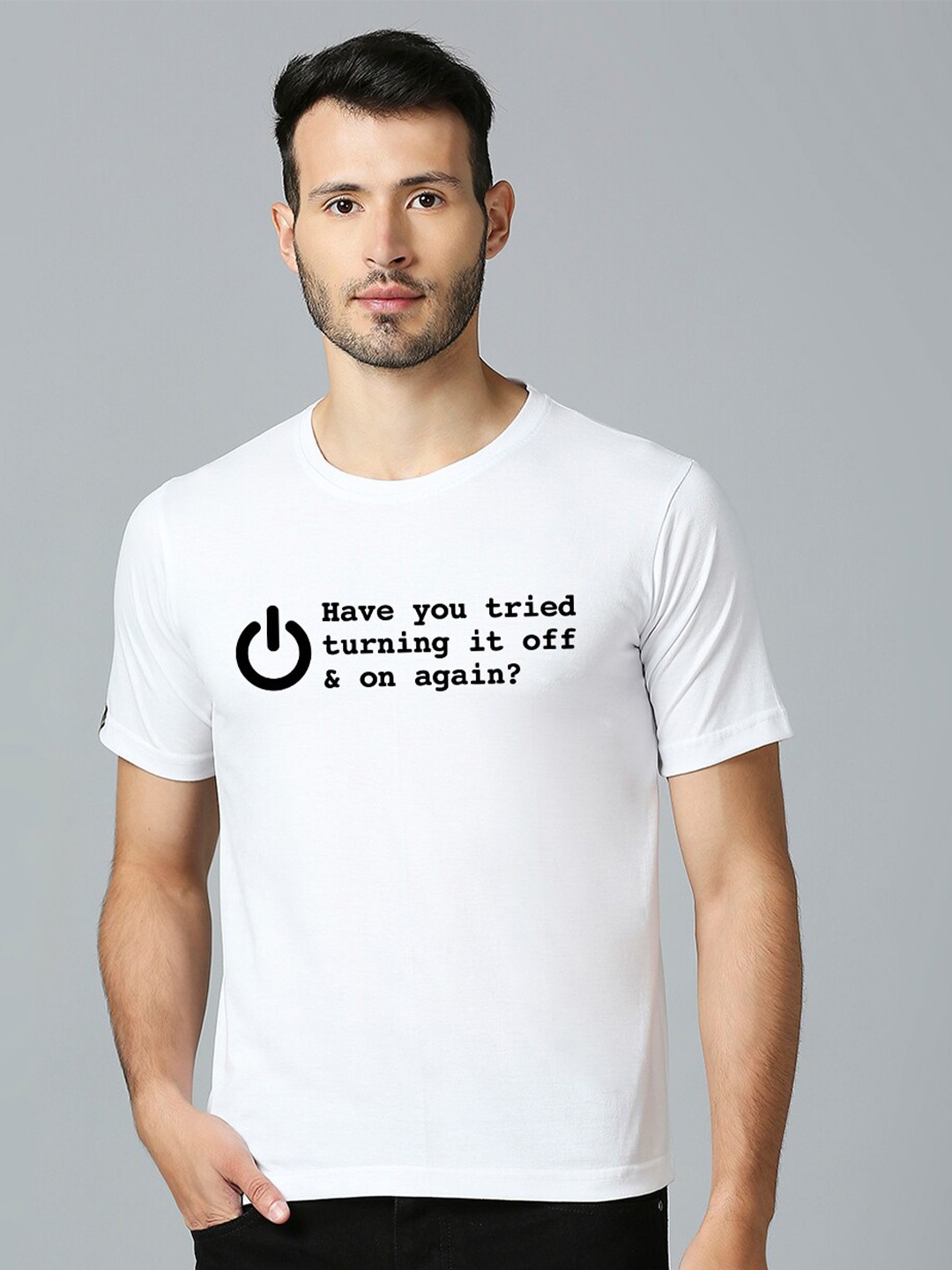 MOD ECRU Round Neck Typography Printed Cotton T-shirt, White