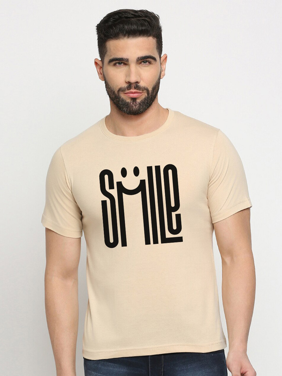 

MOD ECRU Unisex Round Neck Short Sleeves Typography Printed Regular Fit Cotton T-shirt, Cream